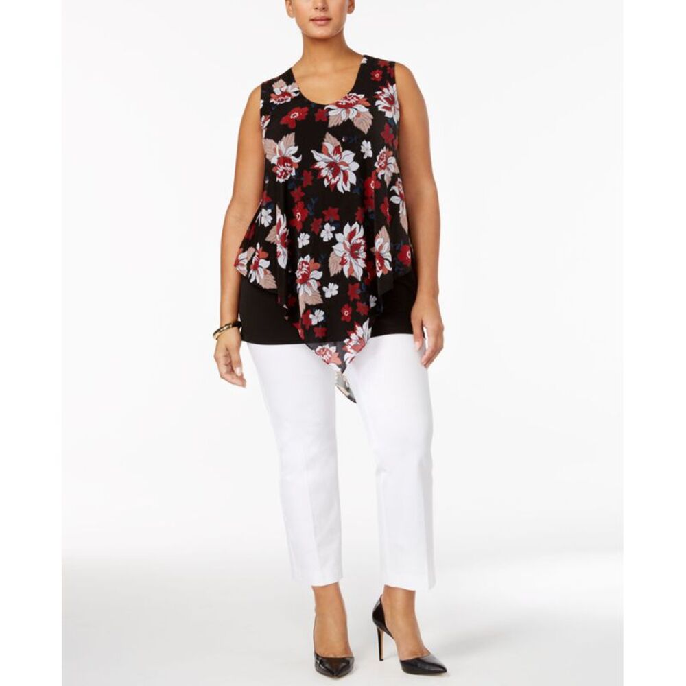 Alfani Plus Size Printed Asymmetrical Top